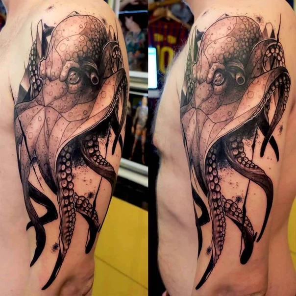 Black & Grey Octopus tattoo on Upper Arm