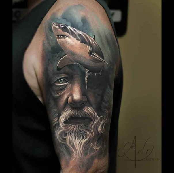 Realism Shark, Portrait tattoo on Upper Arm