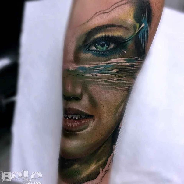 Realism Face, Water tattoo on Forearm