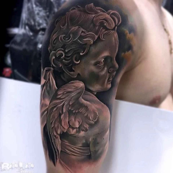Realism Angel, Cherub tattoo on Upper Arm
