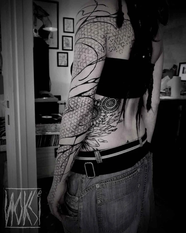 Blackwork Geometric, Mandala tattoo on Full arm