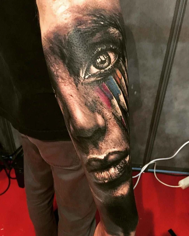 Realism Face, Eye tattoo on Forearm