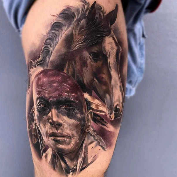 Realism Horse, Portrait tattoo on Thigh
