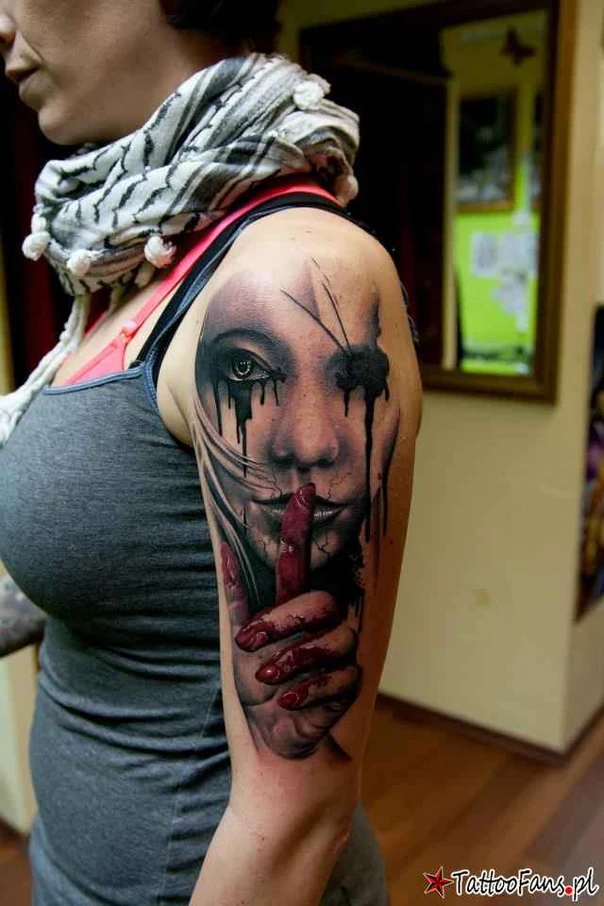 Realism Face, Hand tattoo on Upper Arm