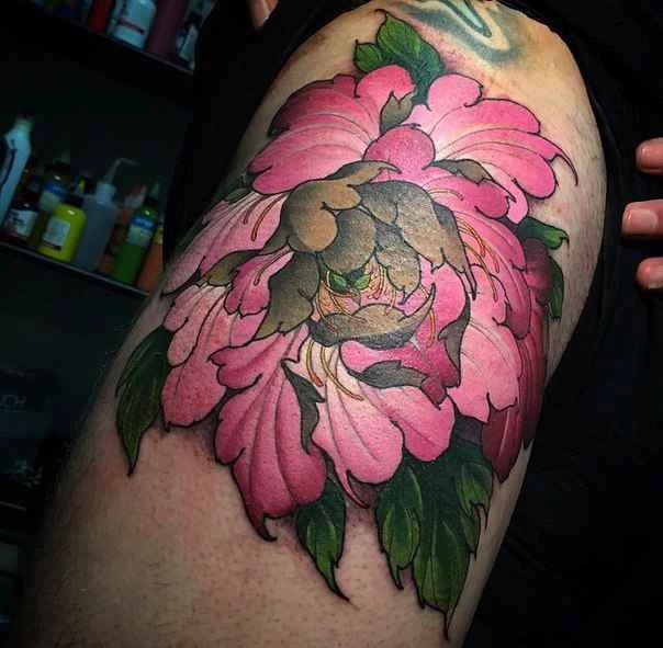 Japanese Flower, Peony tattoo on Shoulder