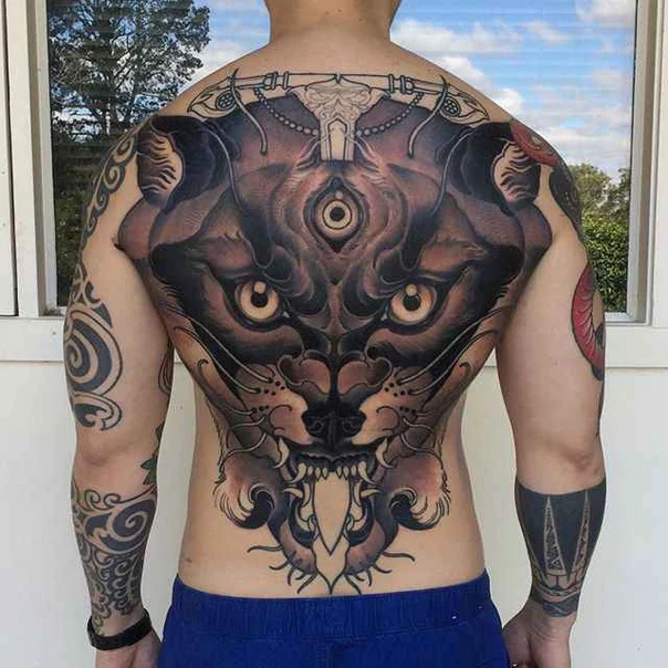 Japanese Animal, Mythical creature tattoo on Full Back