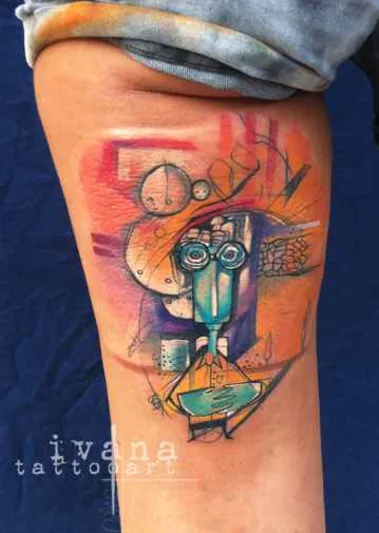 color abstract tattoo on thigh #738 | Tattoo Artist Ivana Belakova