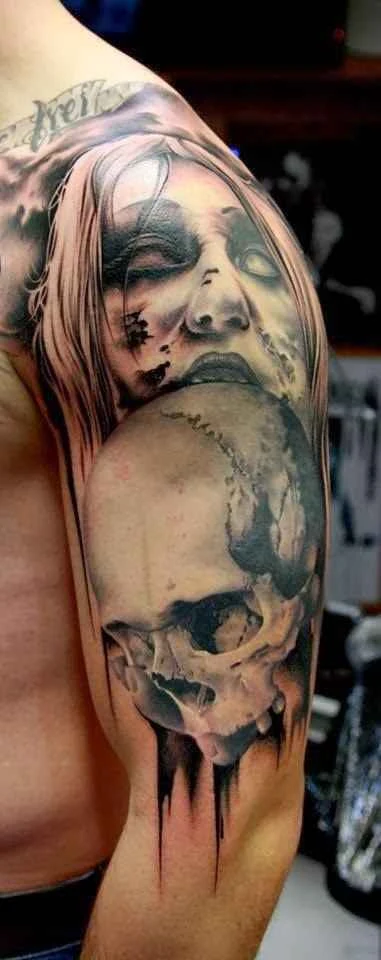 Realism Skull, Portrait tattoo on Shoulder