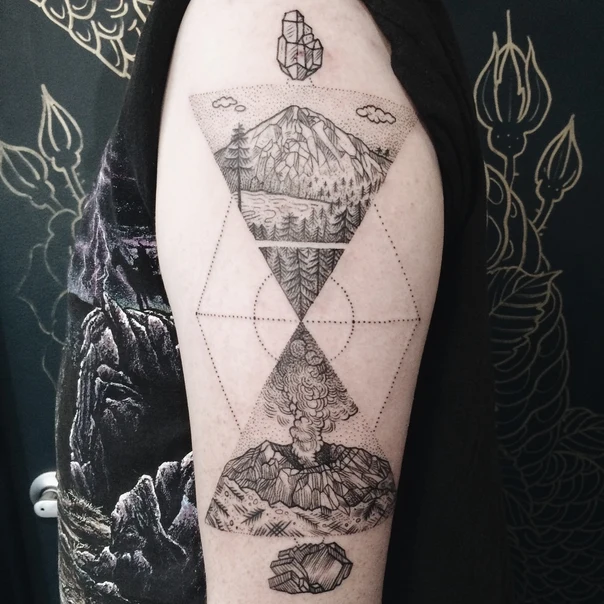 Geometric Mountain, Crystal tattoo on Bicep