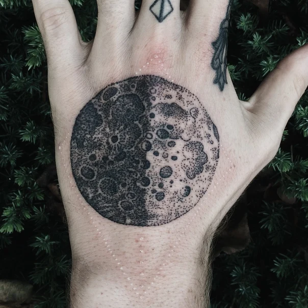 Dotwork Moon tattoo on Back of Hand