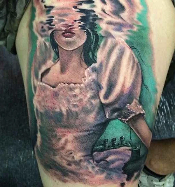 female color realism 纹身 在 thigh #489 | 纹身师 Johnny Smith