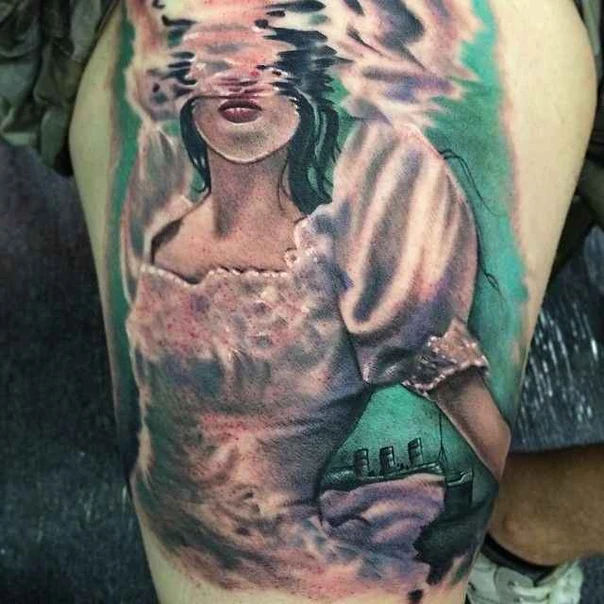 Realism Woman, Water tattoo on Thigh