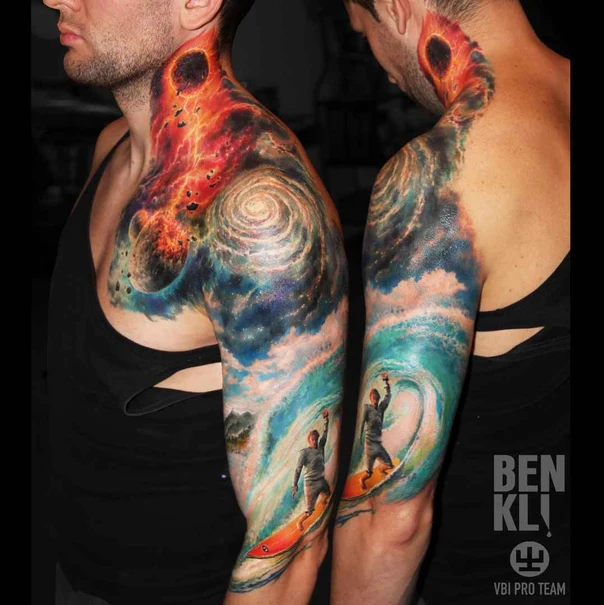 Реализм Galaxy, Surf tattoo на Полный рукав