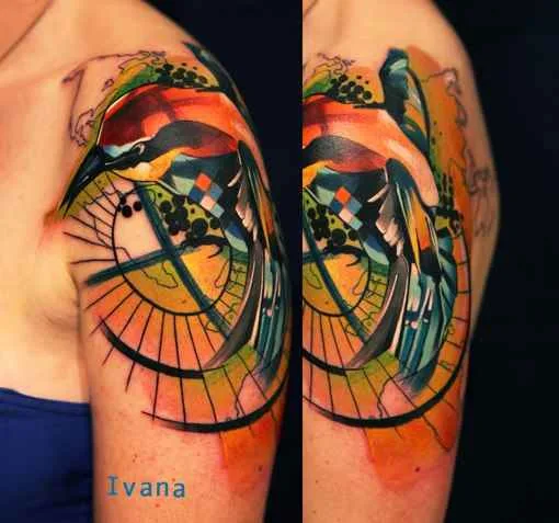 female color illustrative tattoo on shoulder #736 | Tattoo Artist Ivana Belakova