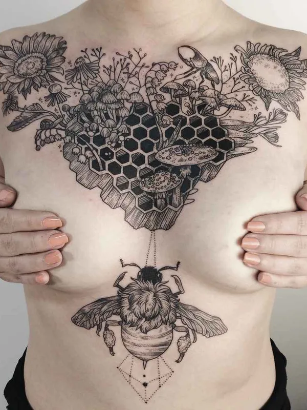 female black blackwork tattoo on chest #457 | Tattoo Artist Pony Reinhardt