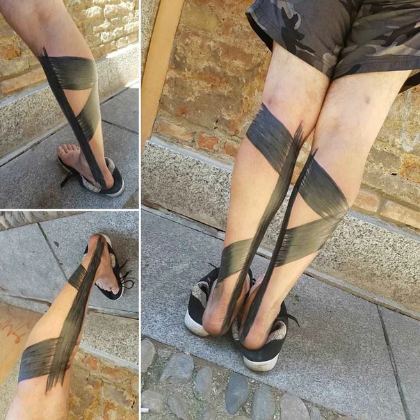 Blackout Geometric tattoo on Lower leg