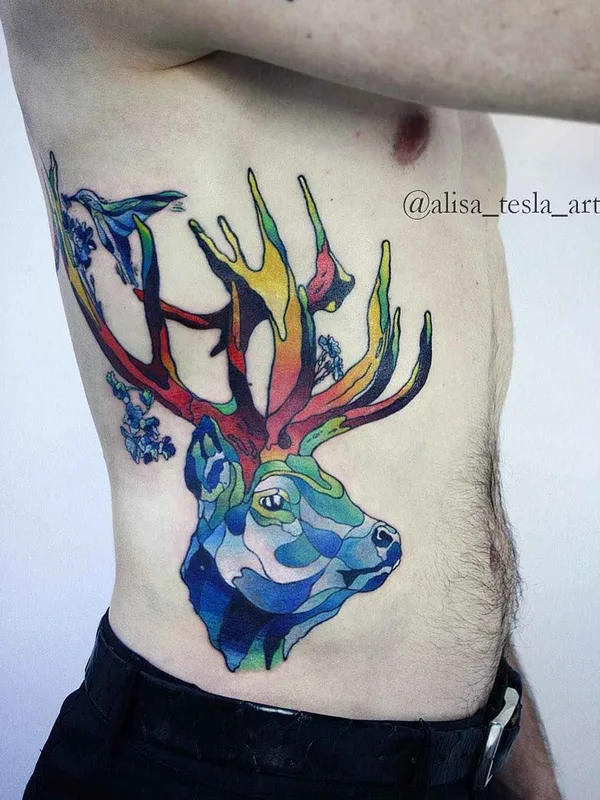 male color geometric tattoo on side #10952 | Tattoo Artist Alisa Tesla