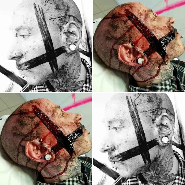Blackwork Cross, Insect tattoo on Face