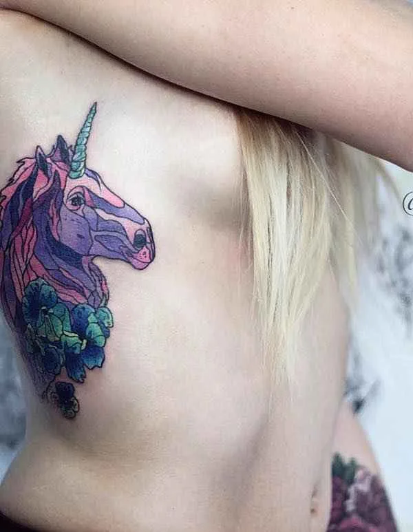 female color illustrative tattoo on ribcage #10950 | Tattoo Artist Alisa Tesla