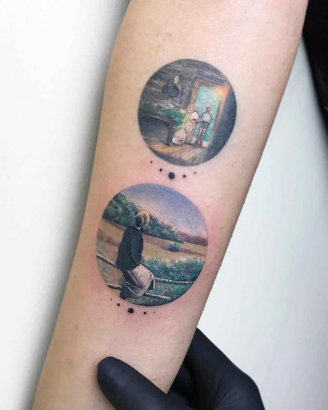 тату мастер Eva Krbdk цветные татуировки в круге акварель графика | Tattoo artist Eva Krbdk color round tattoo watercolor graphic