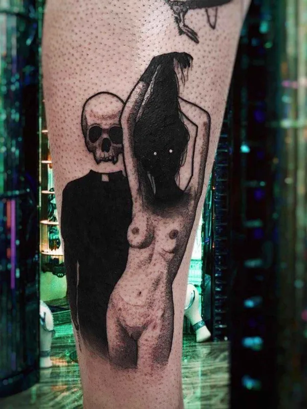 black and grey blackwork Tatuagem em calf #11156 | Tatuador SEWP