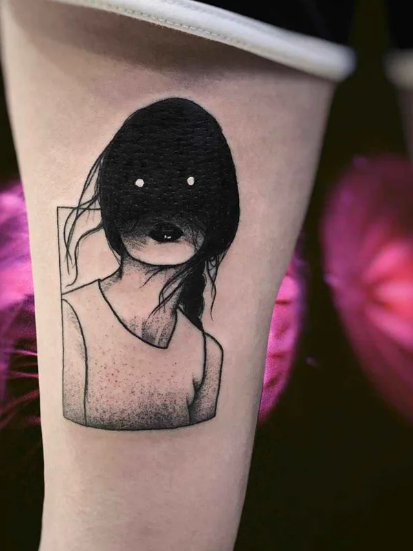 female black blackwork Tatuagem em thigh #11161 | Tatuador SEWP