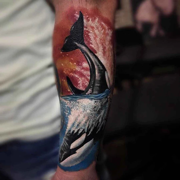 Realism Whale, Ocean tattoo on Forearm