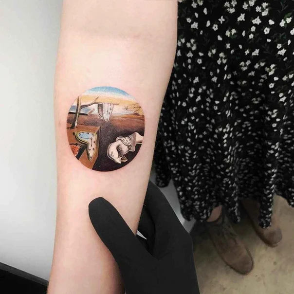 Surrealism Melting clocks, Landscape tattoo on Forearm