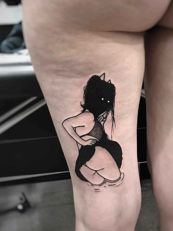 female black blackwork Tatuagem em thigh #11167 | Tatuador SEWP