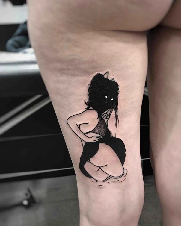 Blackwork Figure tattoo on Thigh