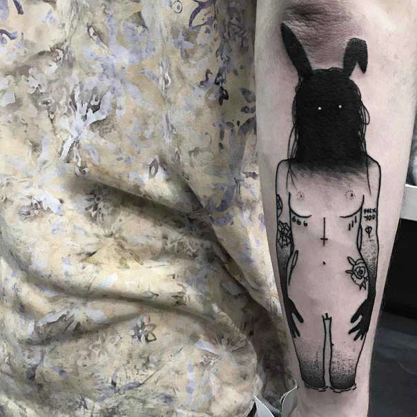 Blackwork Bunny, Figure tattoo on Forearm