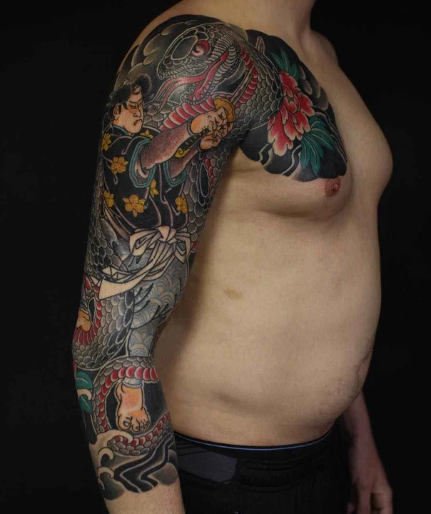 Японская Snake, Samurai tattoo на Полный рукав