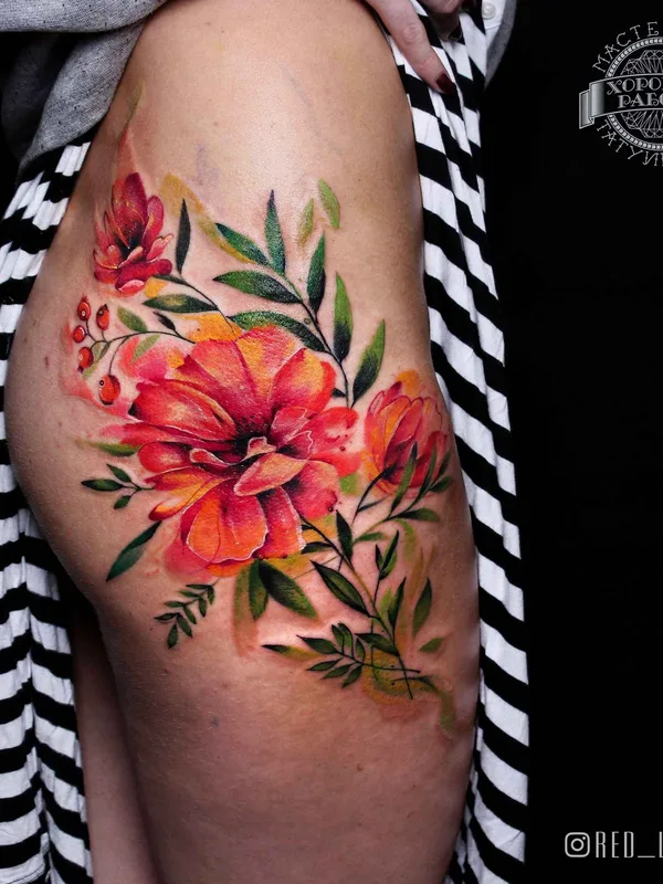 female color watercolor Tatuagem em thigh #11206 | Tatuador RED_LENARA