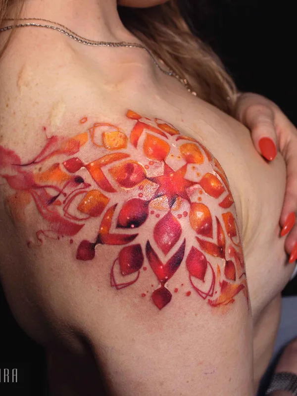 female color watercolor Tatuagem em shoulder #11207 | Tatuador RED_LENARA