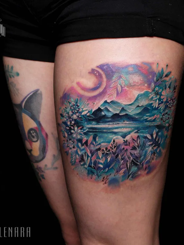 color watercolor Tatuagem em thigh #11208 | Tatuador RED_LENARA