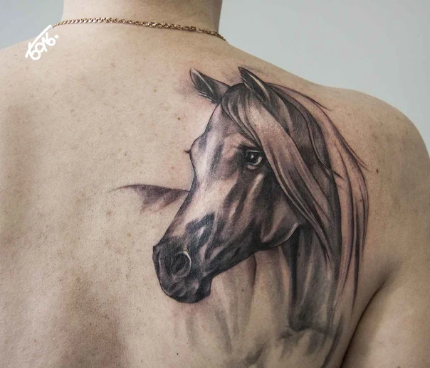 Реализм Horse tattoo на Лопатка