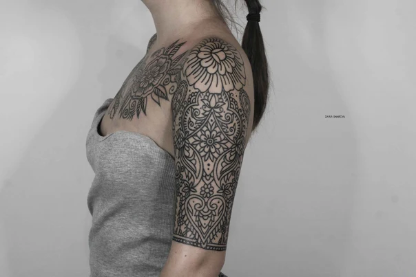 Орнаментальная Floral, Geometric tattoo на Полный рукав