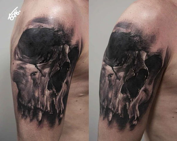 Чёрно-серая Skull tattoo на Дельта