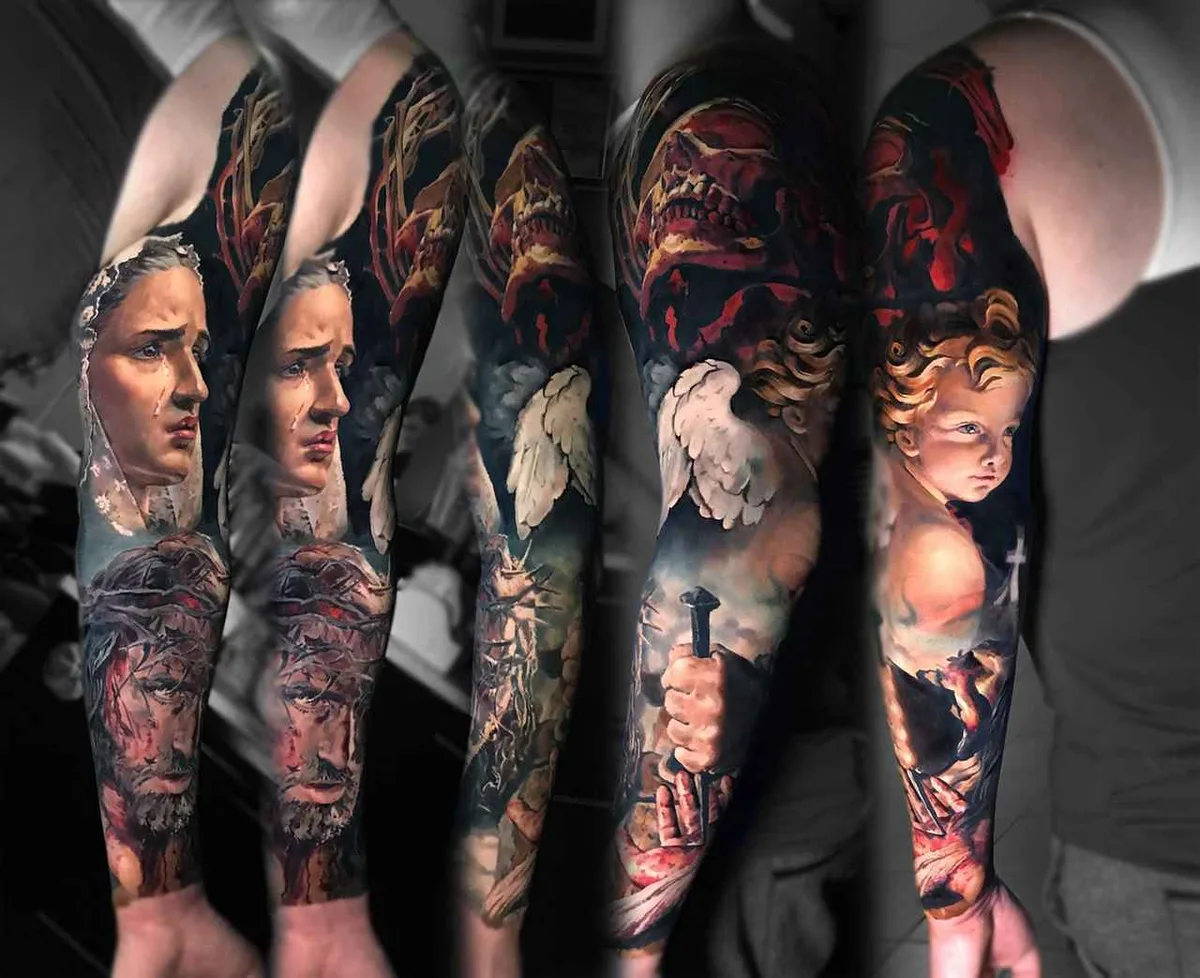 tatuista Valentina Ryabova, realismo colorato, tatuaggio, horror, ritratto | Tattoo artist Valentina Ryabova color realistic tattoo, realism, horror, potrait