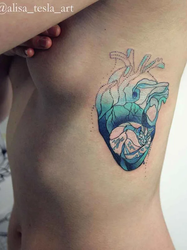 female color illustrative tattoo on ribcage #10956 | Tattoo Artist Alisa Tesla