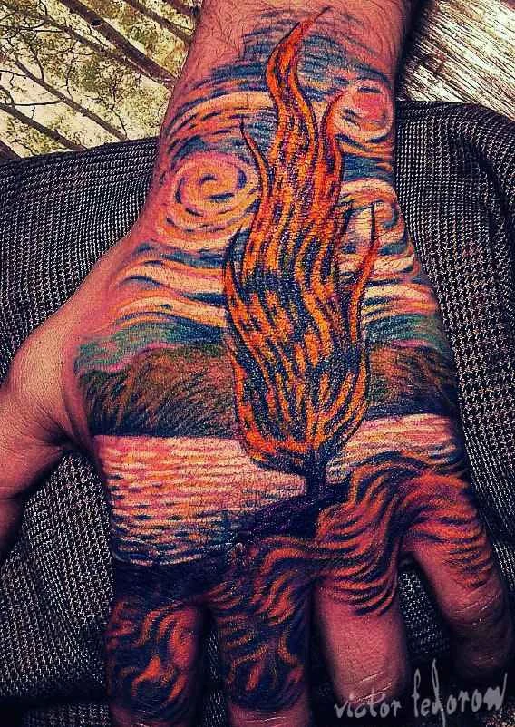 Иллюстративная Landscape, Tree tattoo на Кисть
