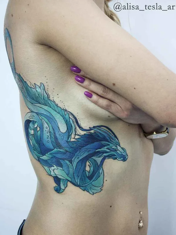female color illustrative tattoo on ribcage #10960 | Tattoo Artist Alisa Tesla