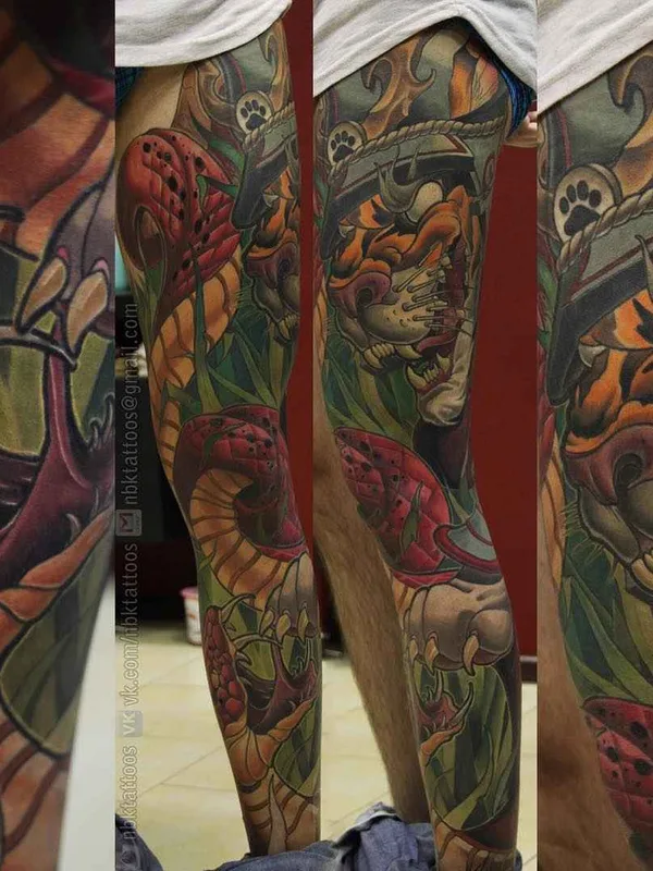 color japanese tattoo auf full leg #20534 | Tätowierer Дмитрий Набока