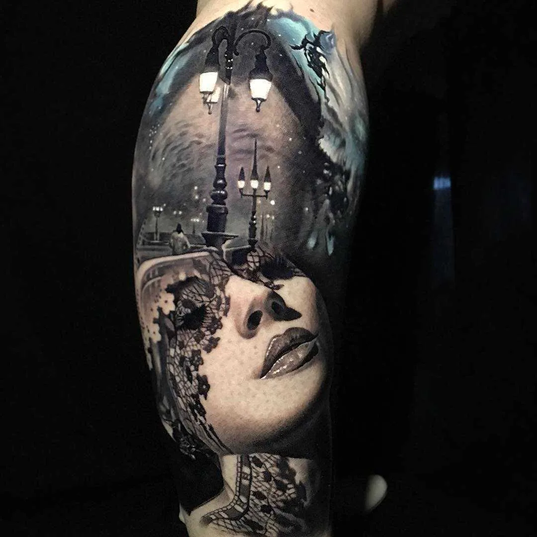 Tatuador Jacob Sheffield, cor e preto e cinza retrato tatuagem realismo | USA 