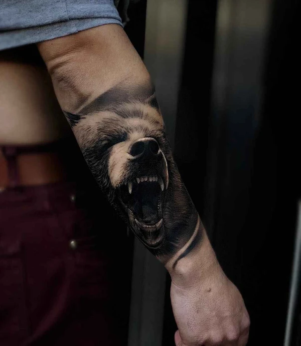 Realism Bear tattoo on Forearm