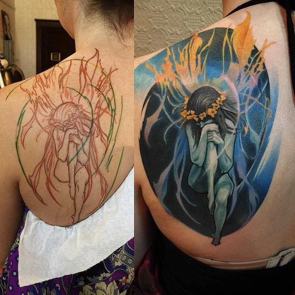 Иллюстративная Figure, Floral tattoo на Лопатка