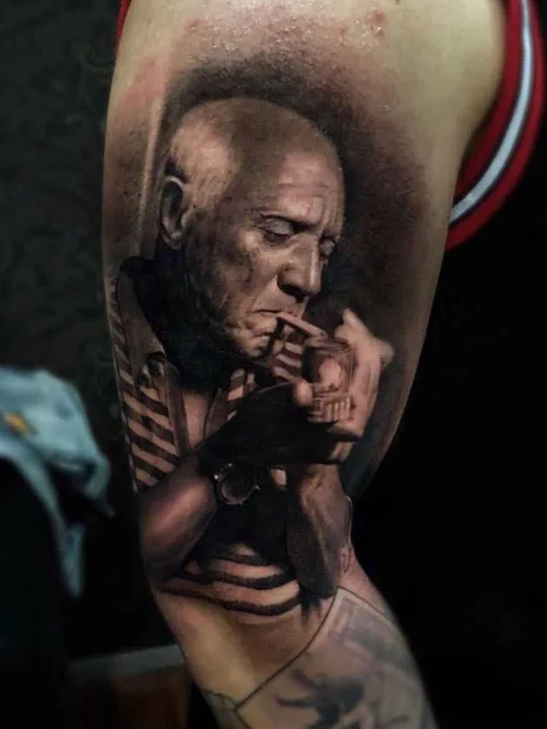 black and grey realism tattoo on bicep #20614 | Tattoo Artist Ganga