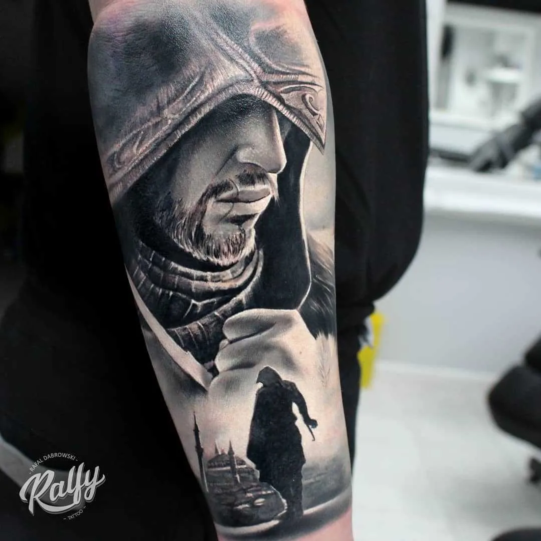 Tatuador Rafał Dąbrowski - Ralfy, tatuagem de cor e preto e cinza de retrato em realismo | Reino Unido 