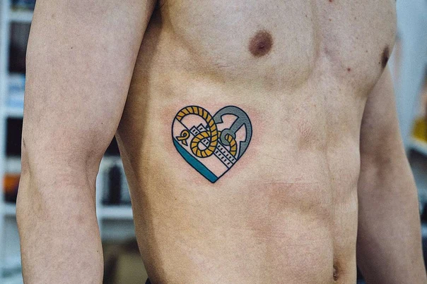 Geometric Heart, Anchor tattoo on Chest