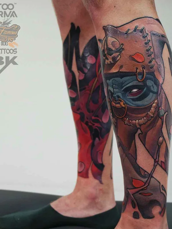 color illustrative tattoo auf calf #20542 | Tätowierer Дмитрий Набока